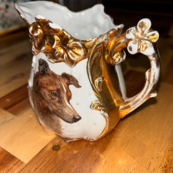 Small Porcelain Victorian Edwardian Little Creamer Pitcher Dog Theme - Picture 3 of 8